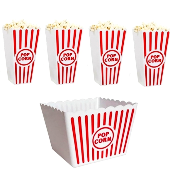 Red & White Striped Reusable Plastic Popcorn Containers-Set of 5 - Picture 1 of 9